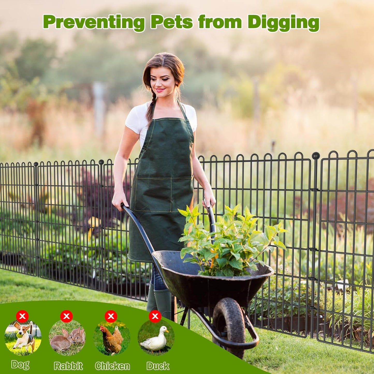 8 Panels No Dig Decorative Garden Fence for Yard, 48 in(H) X 21 ft(L) Animal Barrier Fencing for Outdoor Dog, Metal Portable Garden Fences for Borders, Pets, Landscape, Temporary Fence