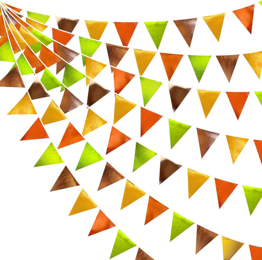 Fall Party Decorations Orange Green Gold Brown Metallic Fabric Triangle Pennant Flag Bunting Banner for Fall Autumn Thanksgiving Wedding Birthday Baby Shower Bridal Shower Engagement Party Supplies