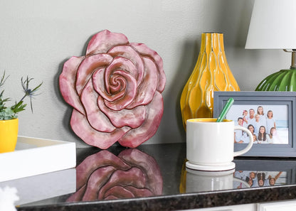 NAT & Jules Rose Flower Shaped Dimensional Indoor Outdoor 12 inch Cast Resin Decorative Garden Stepping Stone, Patio, Walkway Sculpture Yard Art, Colorful Blush