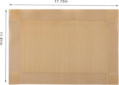 CADONO Placemats Set of 4 Washable Indoor/Outdoor Vinyl Place Mats for Dining Table Durable Non-Slip Heat Resistant PVC Weave Table Mats（Gold Cube）