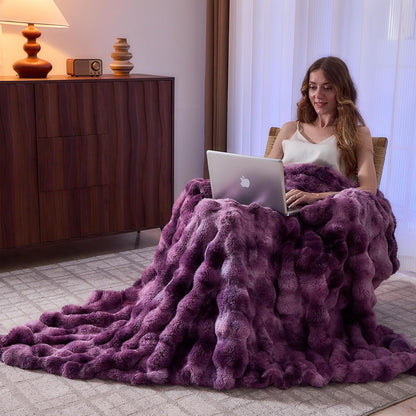 Lotus Karen Faux Fur Throw Blanket Tie-dye Violet - Big Bubble Rabbit Fluff Blanket for Couch Bed Sofa,Softest Fluffy Fuzzy Cozy Blanket,Thick Furry Plush Shaggy Warm Blankets for Women,108x90 Inches