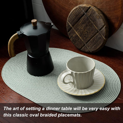 AHHFSMEI Placemats Set of 8 for Dining Table Washable Woven Vinyl Non-Slip 18x12 inches Placemat Heat-Resistant Durable Table Mats for Dining Table Easy to Clean (Sage Green, 8)