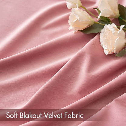 MIULEE Blush Pink Velvet Curtains Thermal Insulated Blackout Curtain Drapes for Bedroom Living Room Darkening 90 Inches Long Curtains Panels Rod Pocket Set of 2