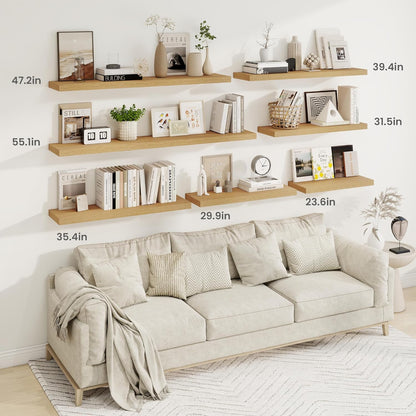 Fun Memories 40" Rustic Wood Floating Shelves with Invisible Brackets for Storage & Decor, Deep Wall Mounted Shelves for Bathroom, Kitchen, Living Room (Oak, Set of 2)
