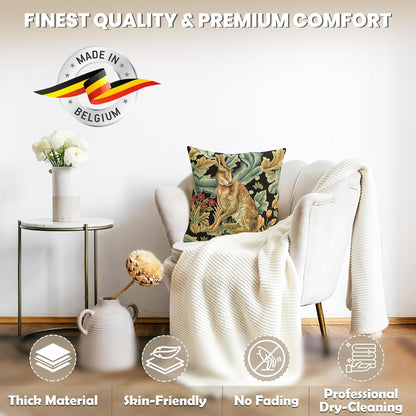 Charlotte Home Furnishings Throw Pillow Covers, Decorative Boho Pillow Covers for Couch, Living Room, Brown Hare Square Cushion Cases 18x18 in, European Cotton Jacquard Woven for Cozy Bedroom Decor