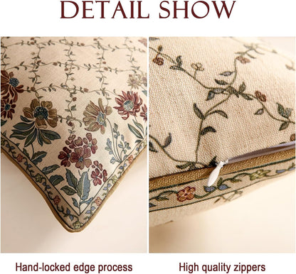patdrea Designer Throw Pillow Covers Set of 4,Euro Vintage Light Brown Linen with Floral Collection Pattern Pillow Cover,Decorative Square Lumbar Round Pillowcases Cushion for Bed Living Room Car