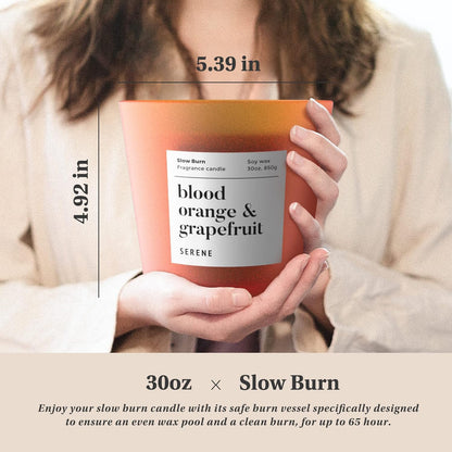 Hidden Label Large Scented Candle, Blood Orange & Grapefruit, 30oz 3 Wick Huge Candle, Serene Collection Slow Burn Natural Soy Candles for Home Scented
