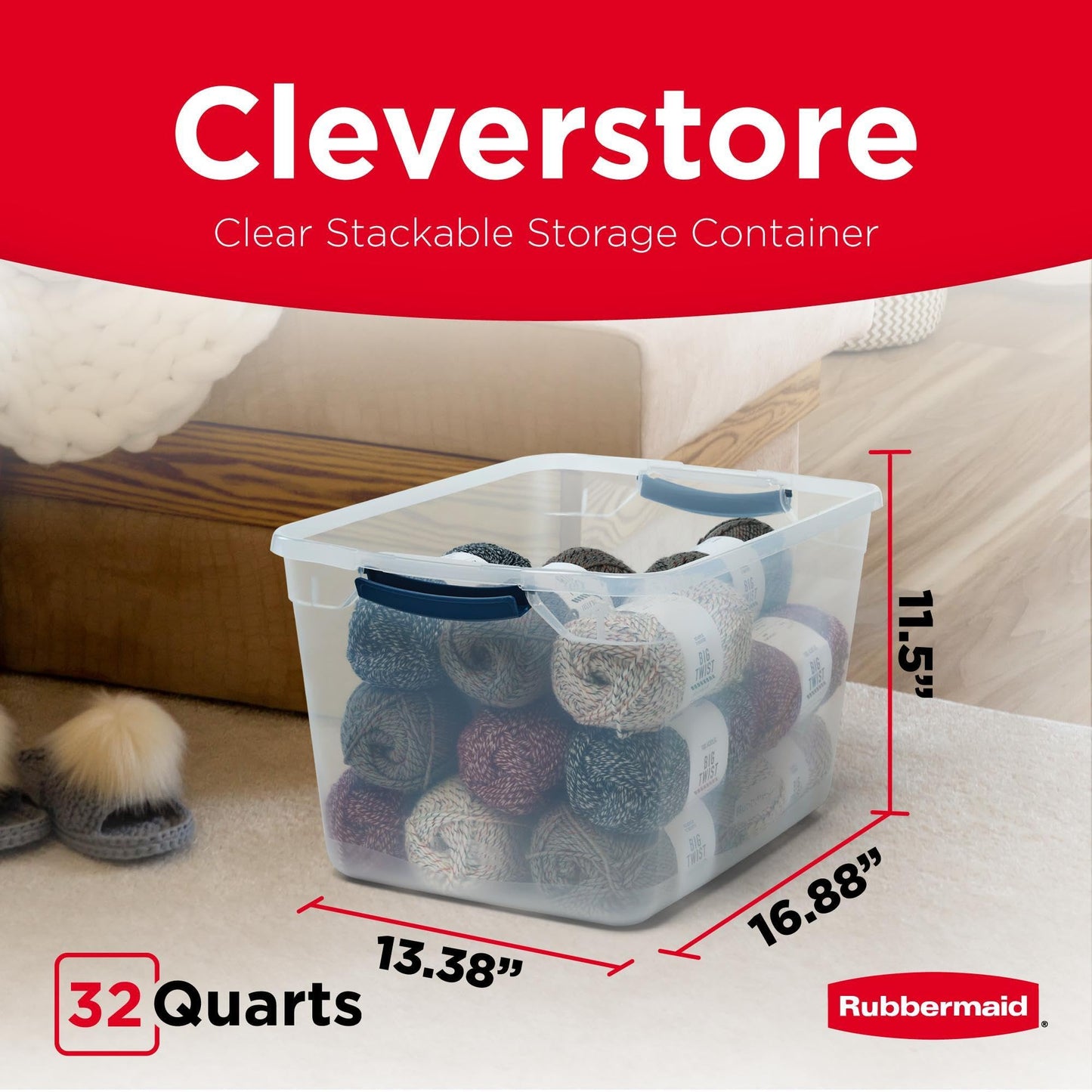 Rubbermaid Cleverstore Clear 32 Qt, 6 Pack Stackable Plastic Storage Bins with Lids, Great for