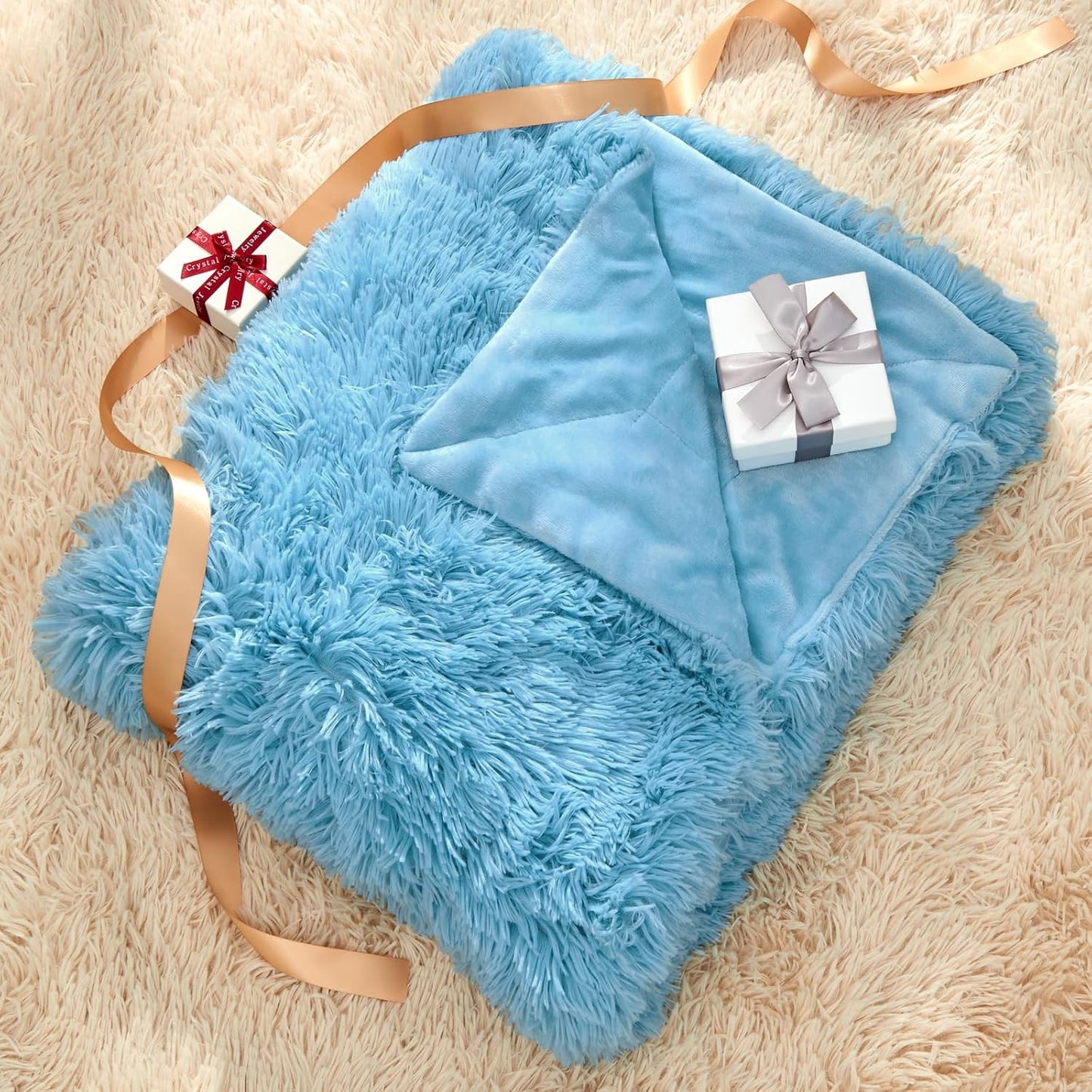 GONAAP Fuzzy Faux Fur Throw Blanket Sky Blue Super Soft Cozy Plush Fuzzy Shaggy Blanket for Couch Sofa Bed (Sky Blue, Throw(50"x60"))