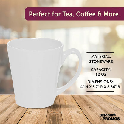 DISCOUNT PROMOS Glossy Ceramic Latte Coffee Mug 12 oz. Set of 10, Bulk Pack - Perfect for Tea, Espresso, Cappuccino, Hot Cocoa - White
