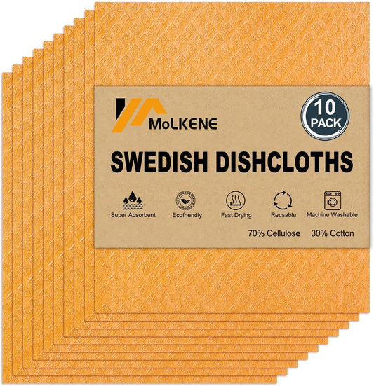 Swedish Dishcloths - 10 Pack Reusable Kitchen Dishcloths - Ultra Absorbent Dish Towels for Washing