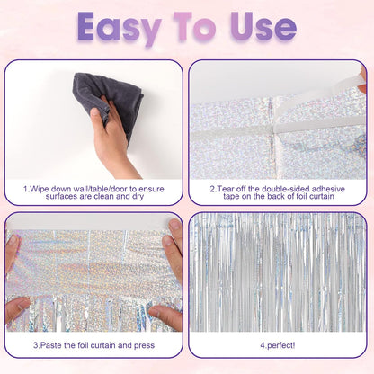 3 Pack 3.3x8.2 Feet Laser Silver Foil Fringe Backdrop Curtains, Tinsel Streamers Birthday Party Decorations, Fringe Backdrop for Graduation, Baby Shower, Gender Reveal, Disco Party