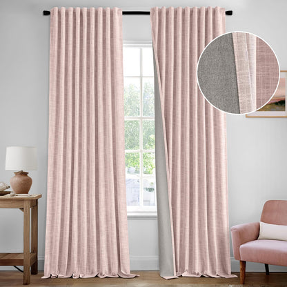 MIULEE Baby Pink 100% Blackout Linen Curtain 120 Inch 2 Panel Set Double Sided No Coating Pinch Pleated Back Tab Black out 10 FT Extra Long Thermal Insulated Bedroom Living Room Darkening Window Drape