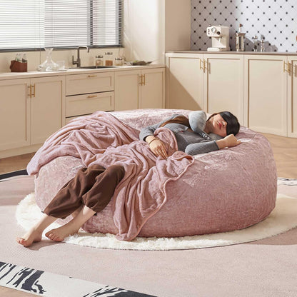 Bean Bag Chair 6Ft, Memory Foam Filled, Large Beanbag Chairs for Adults and Teens, Soft Sofa with Removable Flannel Cover, Round Couch for Living Room Bedroom College Dorm (Pink, 6FT-67×67"×24")
