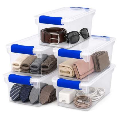 HOMZ Clear Plastic Storage Bins w/Latching Lid, 7.5 Qt, Blue, 5 Pack
