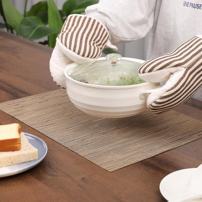 Myir JUN Placemats Set of 6, Vinyl Woven Placemats Place Mats Indoor Washable Table Mats Non-Slip Place mats for Dining Table (Light Brown, Set of 6)