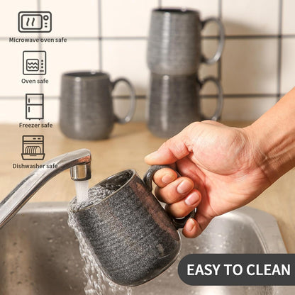 Hasense Ceramic Coffee Mugs - 15 OZ Large Coffee Cups Set of 6 with Handle for Hot Beverages, Porcelain Latte Mugs for Tea, Milk, Cocoa, Cappuccino and Mocha, Microwave and Dishwasher Safe, Grey