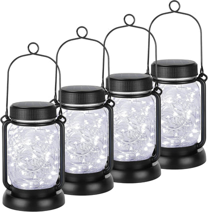 Mlambert Cool White 4 Pack Solar Hanging Mason Jar Lights with Stakes, Waterproof Decorative 30 LEDs Outdoor Solar Lantern Lamp Patio Garden Tree Yard