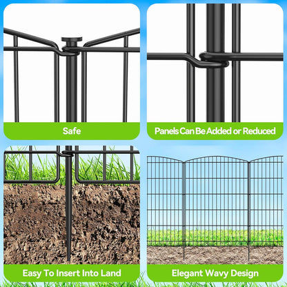 INJOPEXI Decorative Garden Fence 6 Panels 13ft (L)×36in (H) Animal Barrier Fences with 6 Panels Rustproof Metal Wire No Dig Rabbit Fencing Dog Fence for Outdoor Backyard Patio - Without Fence Gate