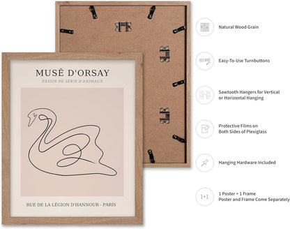 Poster Master Vintage Poster - Retro One Line Swan Drawing Print - Swan Art - Bird Art - Minimal Gift for Her, Animal Lover - Abstract Decor for Home, Office, Bedroom, 8x10 Beige Framed