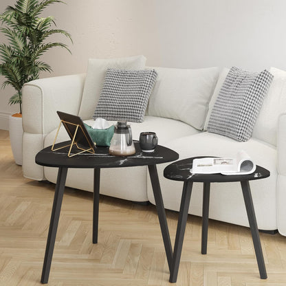 BAMEOS Bamboo Nesting Triangle End Table,Set of 2 Coffee Table Modern Minimalist Side Table for Living Room (Marble Black)