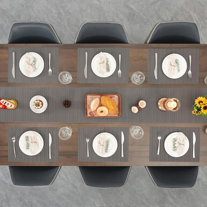 Myir JUN Placemats Set of 8, Vinyl Woven Placemats Place Mats Indoor Set of 8 Washable Table Mats Non-Slip Place mats for Dining Table (Dark Gray, Set of 8)