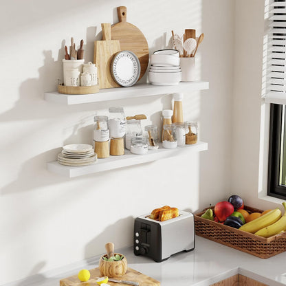 36 Inch Floating Shelves, 8 Inch Deep Floating Shelves for Wall, Hanging Shelf with Invisible Brackets, Deep Shelves for Bathroom, Bedroom, Living Room, White, Set of 2