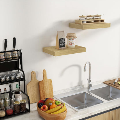 Fun Memories Floating Shelves for Wall - 10 x 16 Floating Shelf - Rustic Wood Storage Shelf - Wall Shelves with Invisible Bracket - 16" Bookshelves for Living Room & Bedroom - Oak - Set of 2