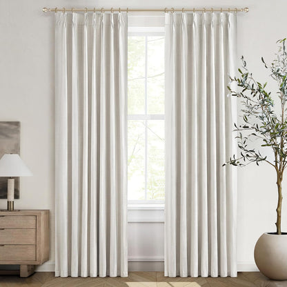 Buttercream Blackout Curtains 90 Inches Long, Thick Linen Patio Drapes for Insulated Sliding Glass Doors Cute Curtains for Nursery Bedroom Aesthetic Pinch Pleated with Hooks 2 Panels