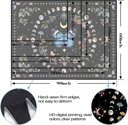 Aipon Blue Butterfly Moon Flower Tapestry for Bedroom and Living Room, 68.00" x 90.00", Boho, Botanical, Floral, Vintage