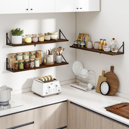 Heimlove 36 Inch Floating Bookshelves Set of 3,Heavy Duty Wall Mounted Bookshelves,Bookshelf for Living Room,Bedroom,Kitchen,Laundry Room Storage & Decor-Walnut Color