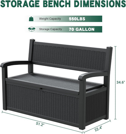 70 Gallon Outdoor Storage Box, Resin Patio Furniture with Armrest, Lockable Deck Box with Waterproof and UV Resistant for Patio Cushions, Garden Tools and Pool Supplies, Black