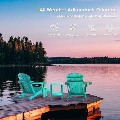 GREENVINES Adirondack-Ottoman | HDPE Plastic | Outdoor Footrest | All Weather | Foot Rest | Foot Stool | Aqua | for Adirondack Chair | for Patio Backyard Pool