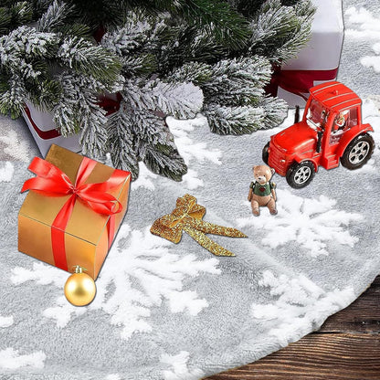 48inch Christmas Tree Skirt Tree Blanket, Large Luxury Soft Carpet 4ft Xmas Tree Blanket with 3D Large Snowflakes Grey Faux Fur Carpet for Christmas Holidays Decoration Party
