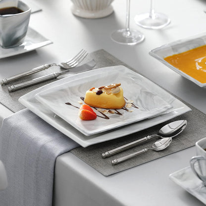 MALACASA Dinnerware Sets, 30 Piece Porcelain Plates and Bowls Sets for 6, Square Dish Set with Dinner Plates Set, Cup and Saucer, Modern Dishware Dishes Microwave Safe, Marble Grey, Series Blance