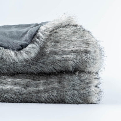 BATTILO HOME Silver Grey Faux Fur Throw Blanket for Couch, Bed, Fake Fur Blankets & Throws, Thick Warm Heavy Fluffy Fuzzy Elegant Furry Blanket Long Pile with Black Tips, 50"x60"