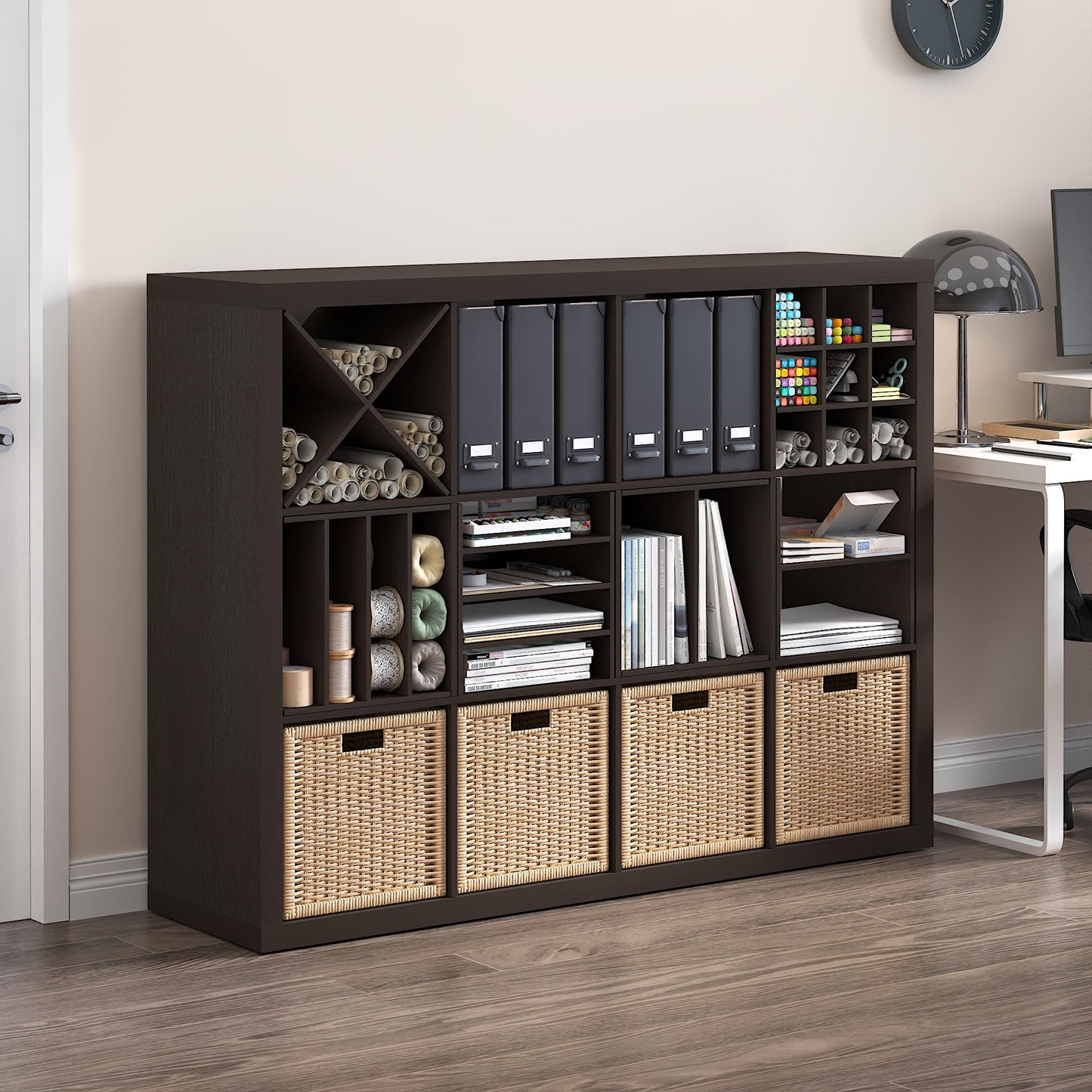 Furinno Cubicle X-Shelf Cube Insert, 3-Shelf Cube Organizer, Dark Oak