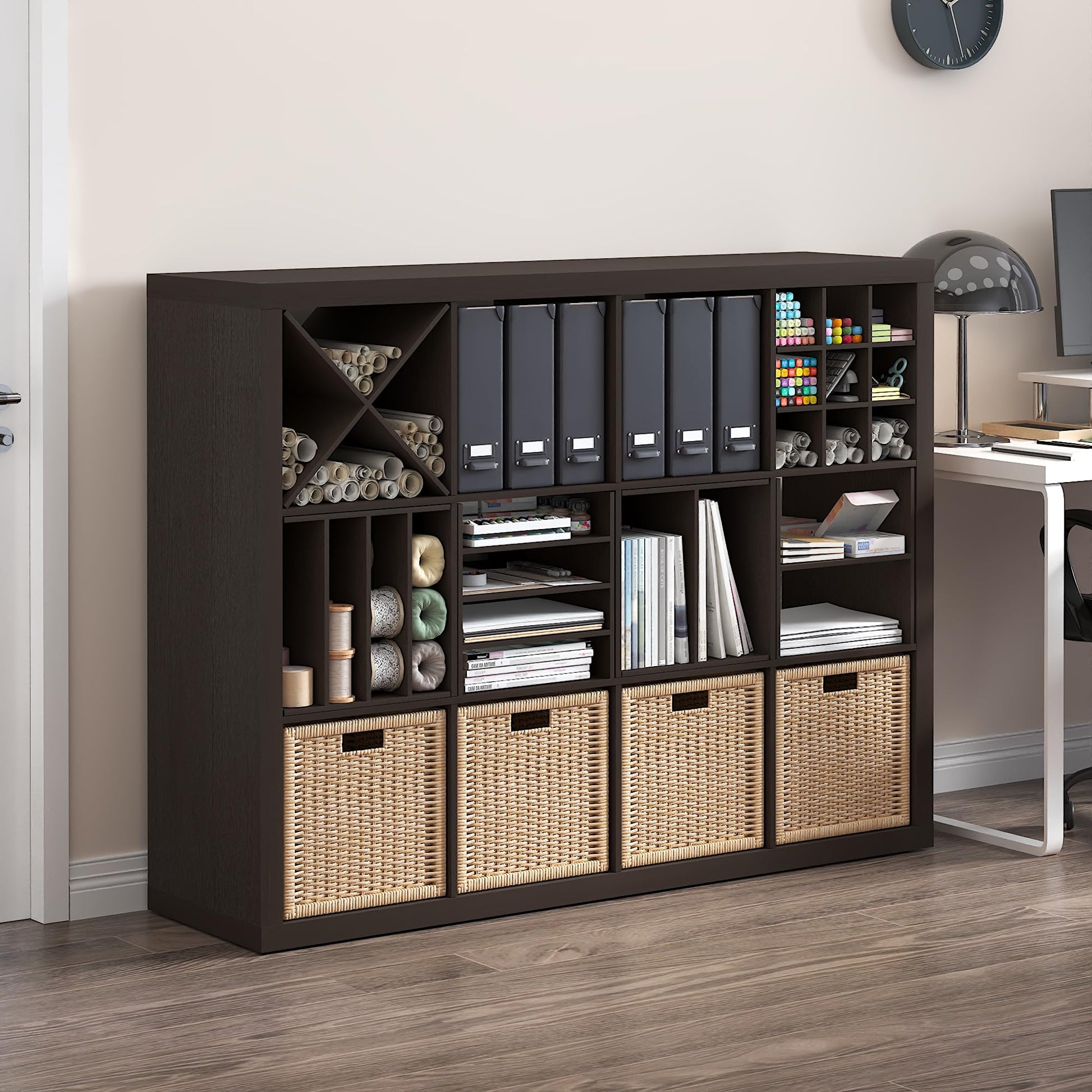 Furinno Cubicle X-Shelf Cube Insert, 3-Shelf Cube Organizer, Dark Oak