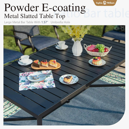 Sophia & William Outdoor Bar Set, Patio Bar Table and Chairs Set, Bar Height Patio Set - 6 x Swivel Bar Chairs(Baby-Blue), 1 x Rectangular Bar Table(Black)