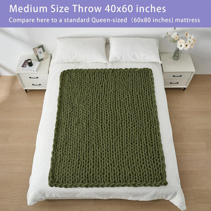Bigacogo Chunky Knit Throw Blanket for Couch, 40x60 inches, 100% Hand Knitted with Thick Jumbo Chenille Yarn, Cozy Soft Large Rope Knot Cable Crochet Blankets for Sofa Bed Living Room, Yellow Green