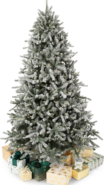 Papyrus Frosted 7 ft Pre-Lit Artificial Christmas Tree, Blue Spruce, Warm White Lights, Includes Stand and Storage Bag
