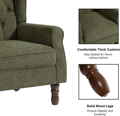 Accent Chair, Upholstered Armchair with Button Tufted High Back & Solid Wood Legs, Comfy Wingback Reading Single Sofa Chair for Small Spaces, Living Room, Bedroom (Green, Set of 2)