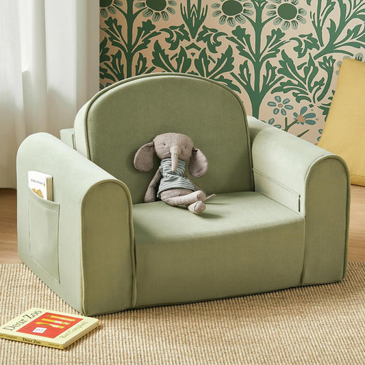 Tiny Land 2-in-1 Foldable Kids Couch with Pockets – Soft Thick Toddler Sofa, Lounger Couch