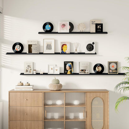 Floating Picture Ledge Shelves for Wall Set of 2, 55 Inches Picture Shelf with Ledge, Nursery Book Shelf for Toys Storage Kids Bookshelf Wall Mounted Living Room Bedroom Decor Frames, Black