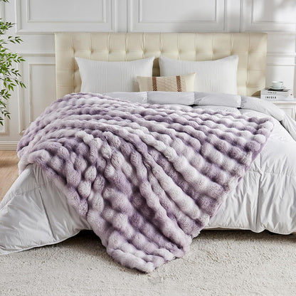 Lotus Karen Faux Fur Throw Blanket Tie-Dye Purple - Big Bubble Rabbit Fluff Blanket for Couch,Small Fluffy Fuzzy Cozy Blanket,Thick Furry Plush Shaggy Blankets,60x80 Inches