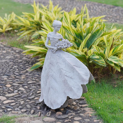 Guichifun Fairy Statue Collection Home Decoration - Grey Leaf Angel Girls Resin Home Decor for Outside or Inside Rustic Garden Outdoor Yard Decorations Figurines Gift 14.25 x 9 x 20.25 Inch