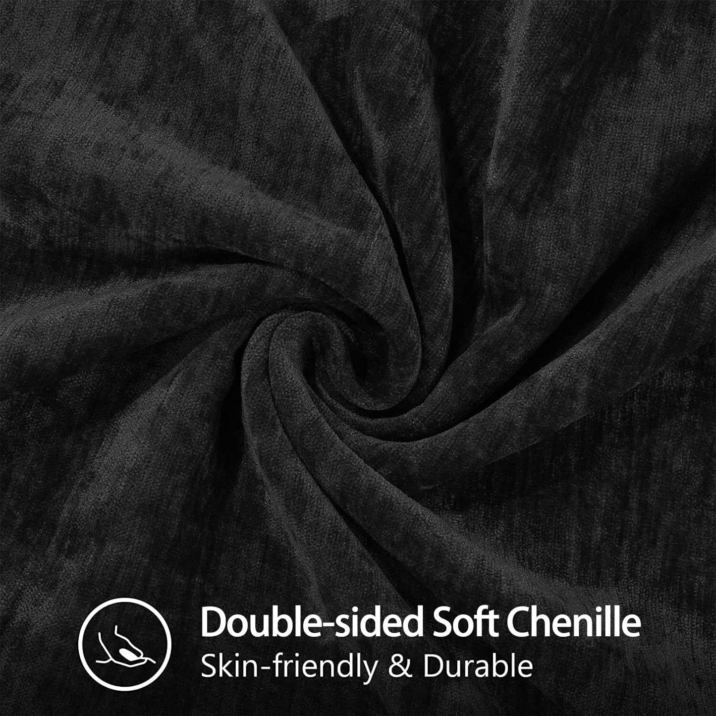 decorUhome Chenille Soft Throw Pillow Covers 24x24 Set of 2, Farmhouse Velvet Neutral Decorative Euro Pillow Covers with Stitched Edge for Couch Sofa Bed Home Decor, Black