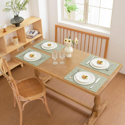 FROMHEART Faux Leather Placemats Set of 4–Waterproof,Heat/Oil Stain-Resistant PU Table Mat–Reversible,Non-Slip,Easy to Clean Place Mats for Kitchen,Dining,Indoor/Outdoor,(Light Green,11.8" x 17")
