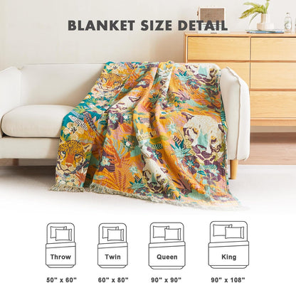 MSGKV Throw Blanket for Couch Cotton Muslin Breathable Leopard Animals Blanket 50"x60" Sofa Chair Blankets for All Seasons Lightweight Farmhouse Blankets Home Decor