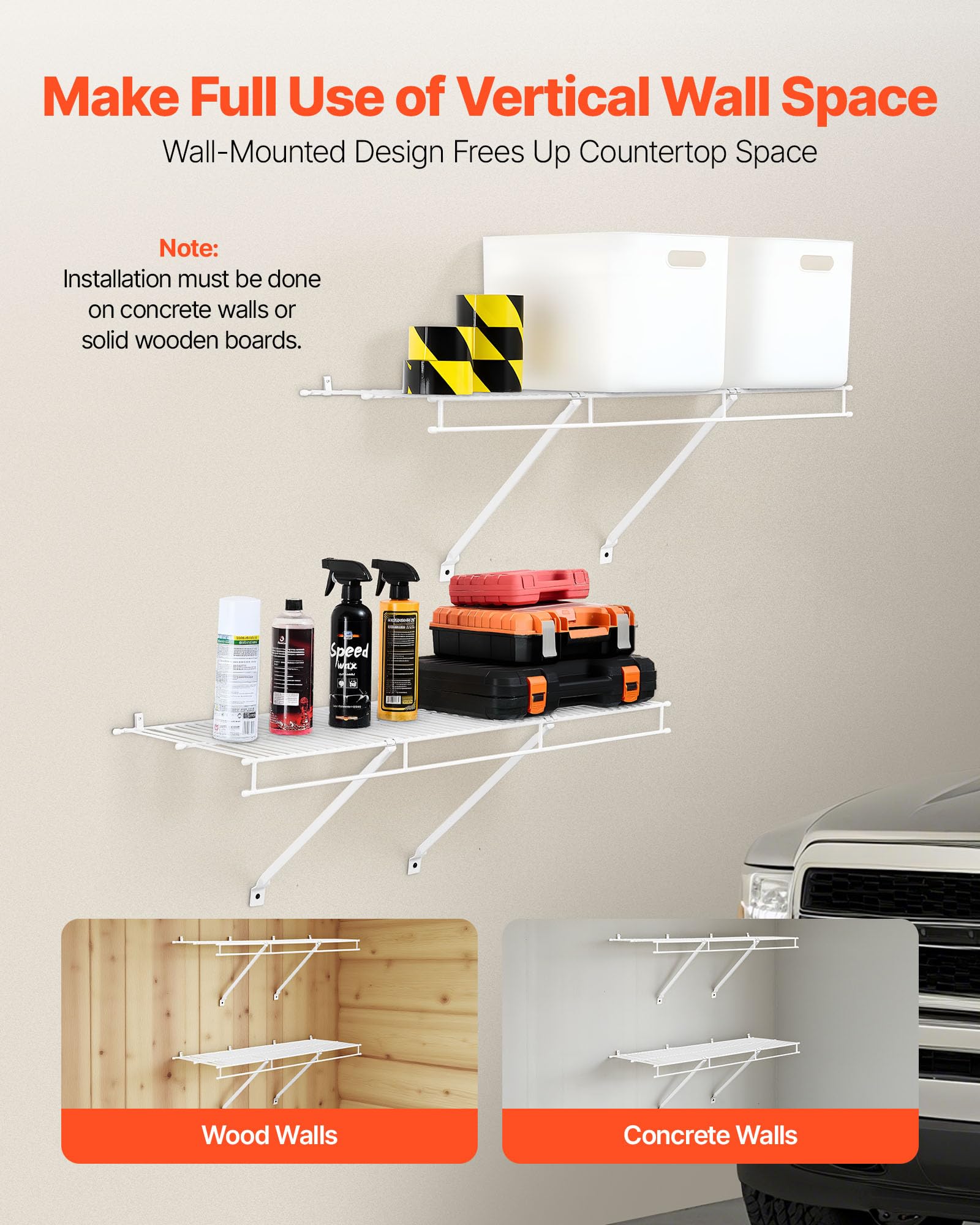 VEVOR Wire Shelf Kit, 3 ft, Set of 2, Wall Mounted Wire Shelves, Heavy-Duty Carbon Steel Hanging